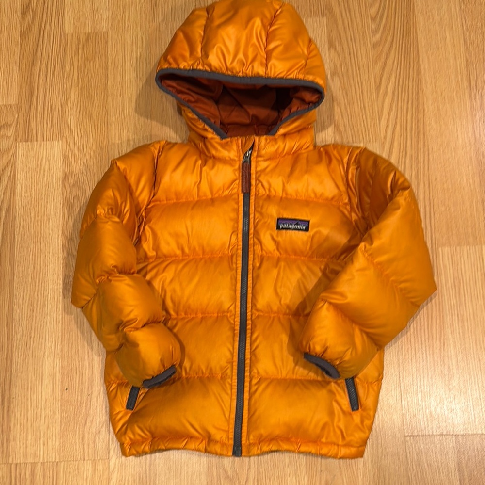 Patagonia Orange Hi Loft Down Sweater Hoody Puffer Jacket